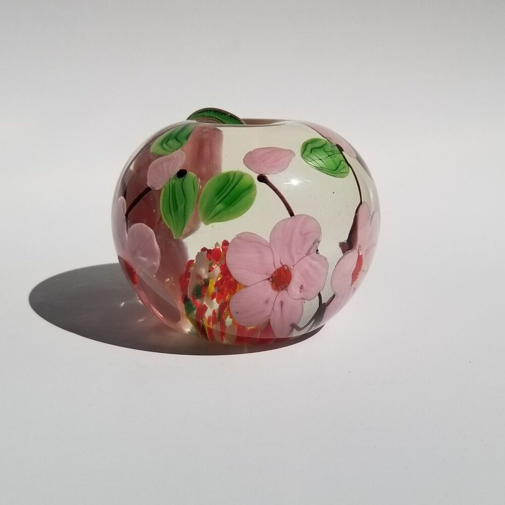 Paperweight Floral Art Glass Heavy Paperweight 2.5x3 inches
